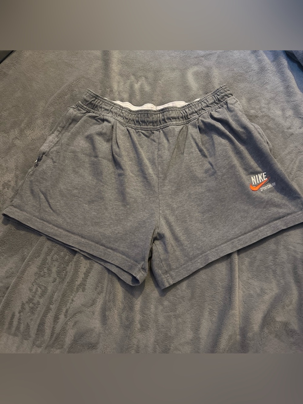 Nike Gray Drawstring Shorts with Orange Accents